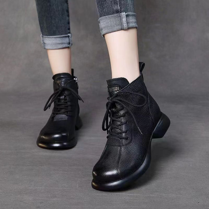 Round Toe Lace-up Platform Ankle Boots