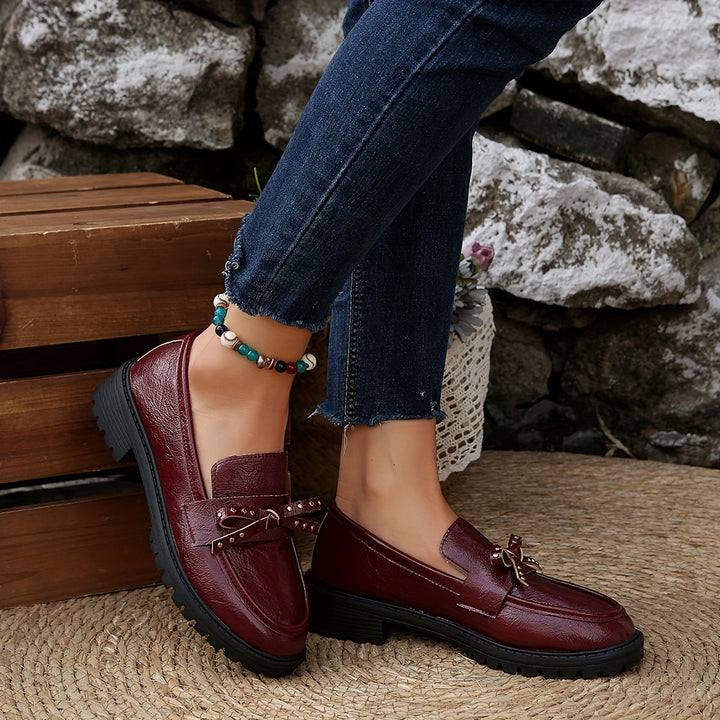 Women's Burgundy Loafers with Bow Detail