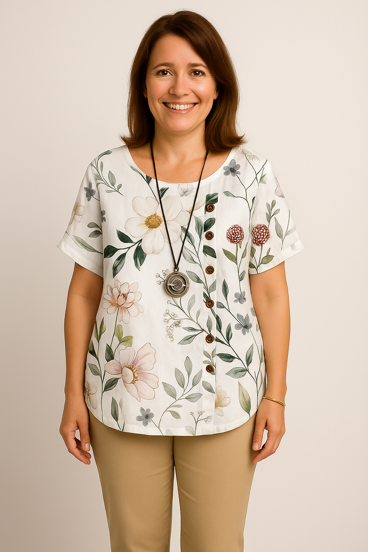Retro White Printed Blouse