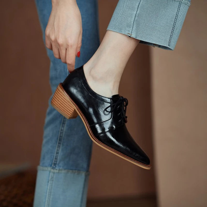 Pointed Toe Chunky Heel Oxfords