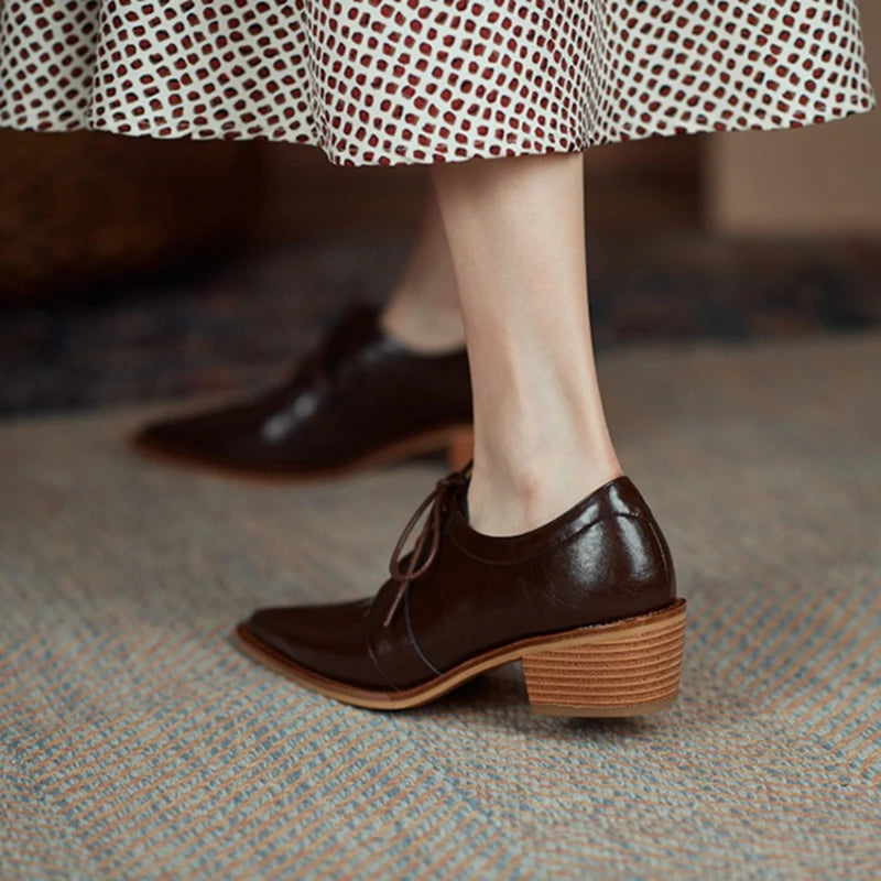 Pointed Toe Chunky Heel Oxfords