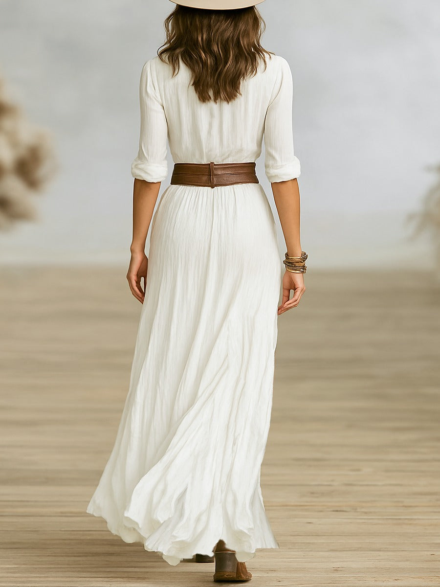 Long Dress with Pleated Lapels