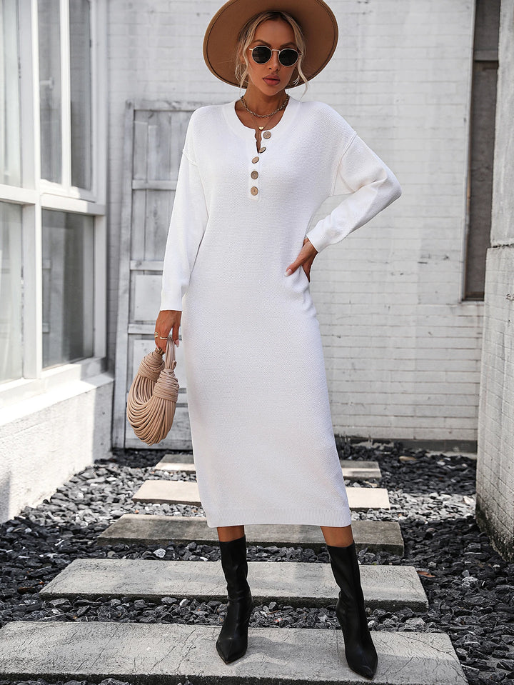 Button Long Sleeve Dress