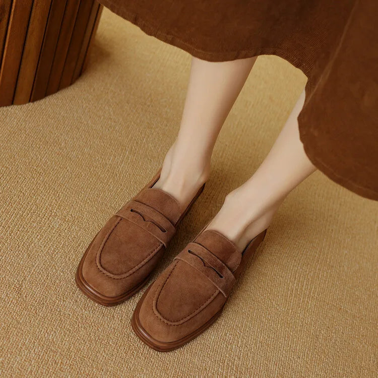 Round Toe Chunky Heel Loafers