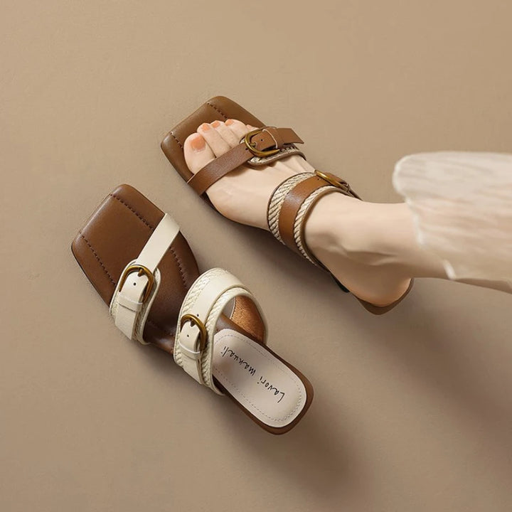 Braided Belt Buckle Open Toe Wedges