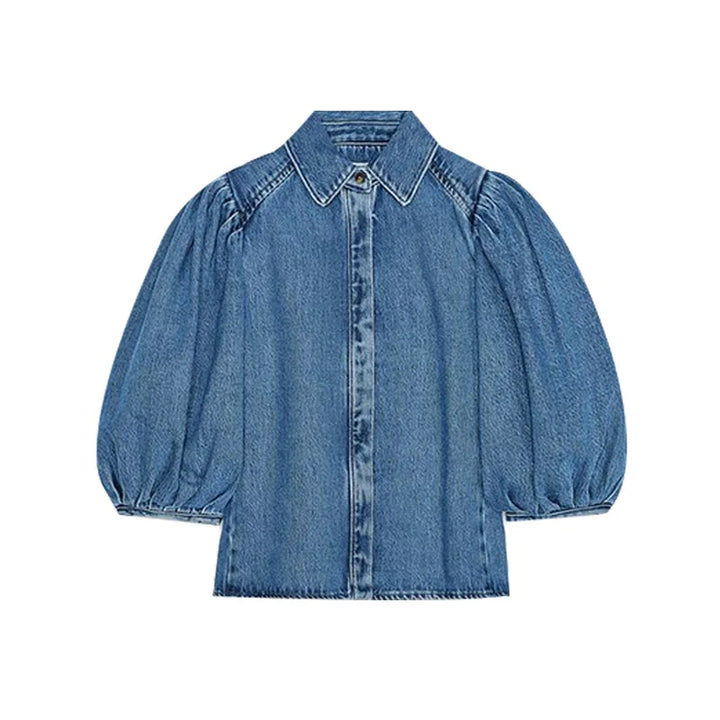 Puff Sleeve Denim Blouse