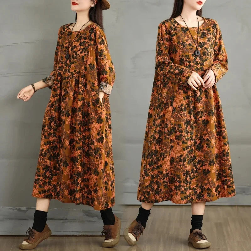 Vintage Round Neck Loose Dress