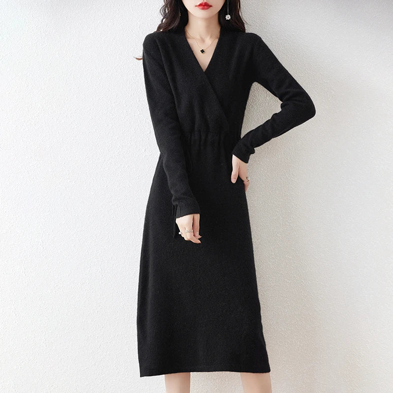 V-Neck Solid Color Dress