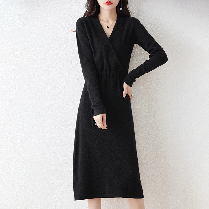 V-Neck Solid Color Dress