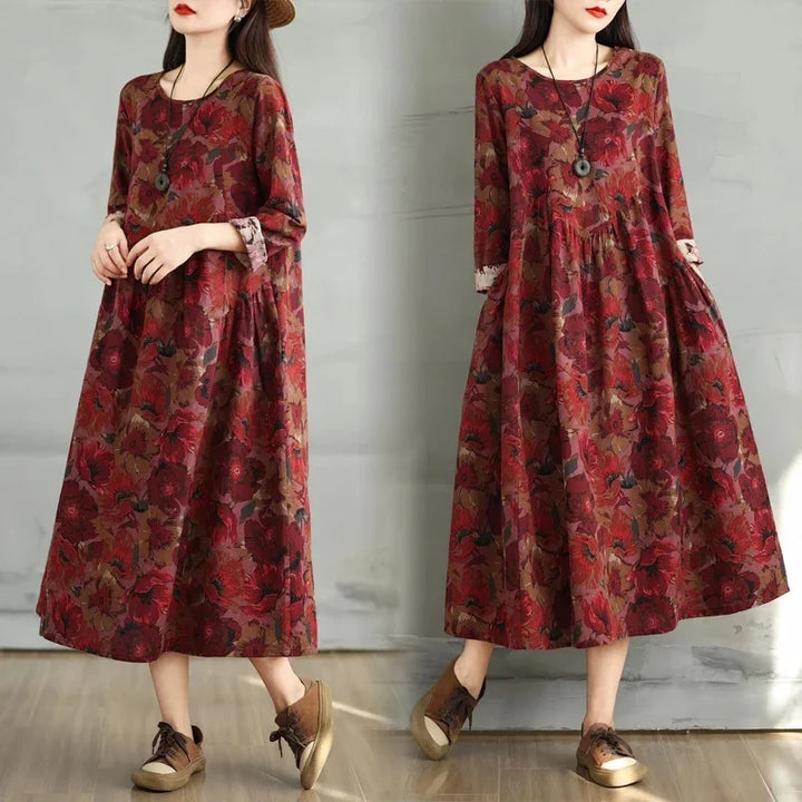 Vintage Round Neck Loose Dress