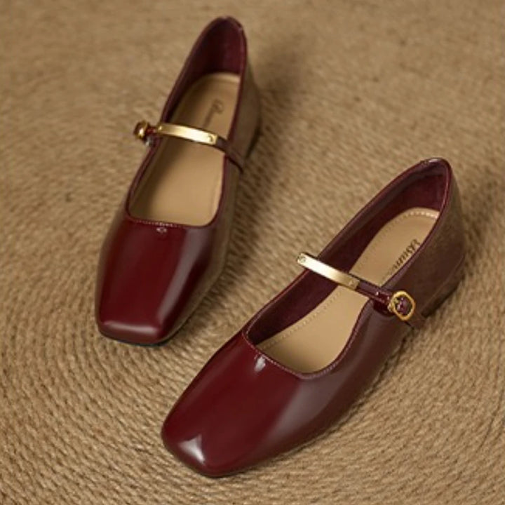 Retro Buckle Burgundy Mary Jane Shoes