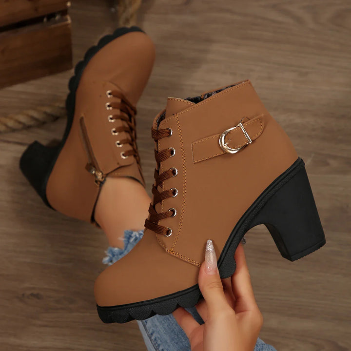 Block Heel Buckle Boots