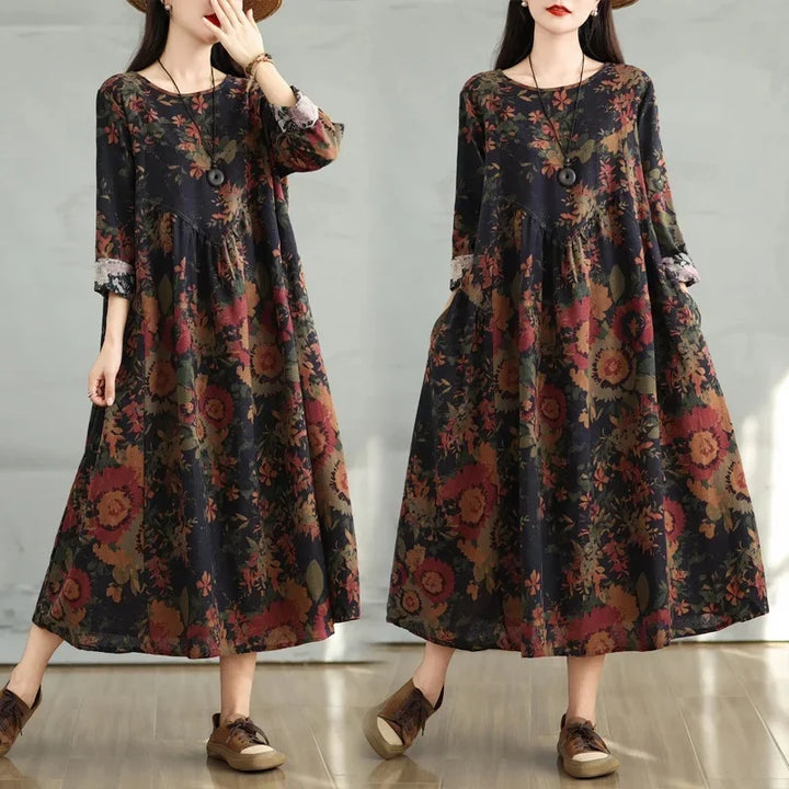 Vintage Round Neck Loose Dress