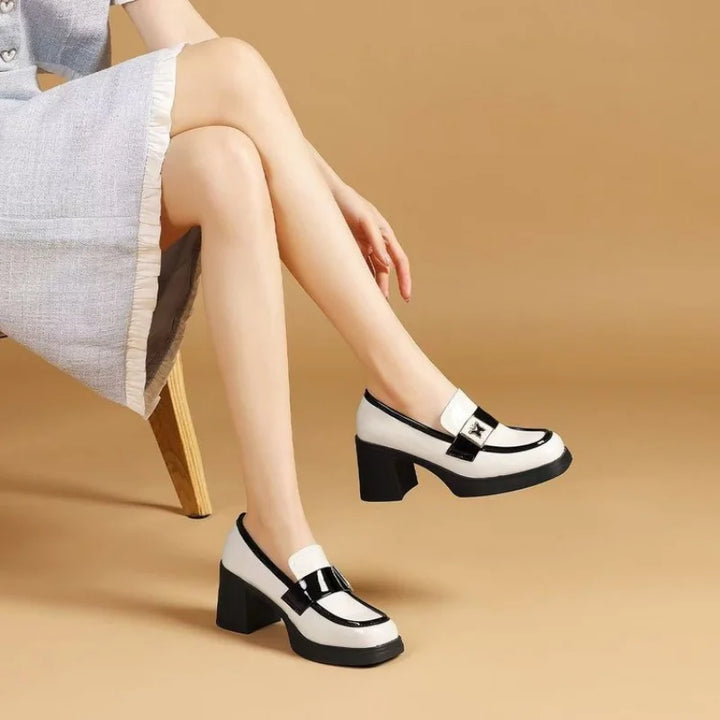 Two-Tone Chunky Heel Loafers