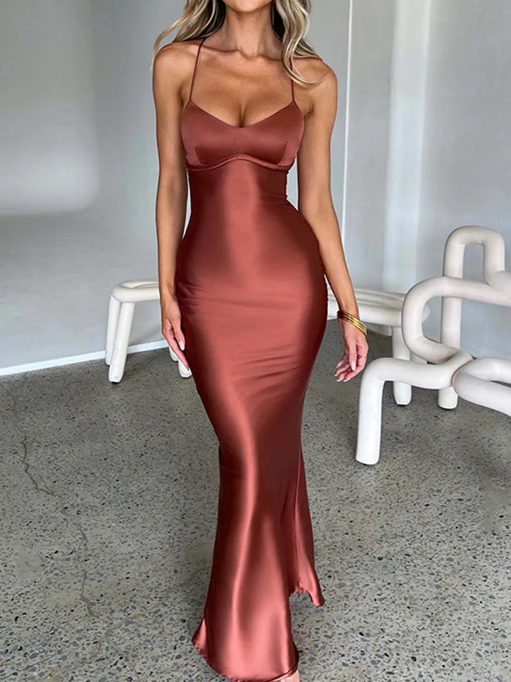 Satin Backless Slim Dress