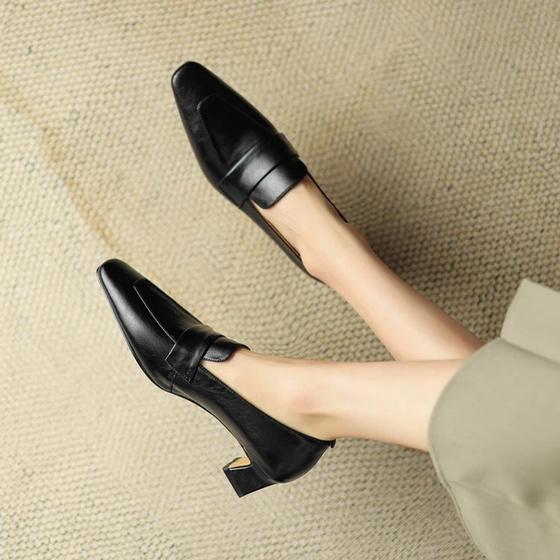 Pointed Toe Chunky Heel Loafers