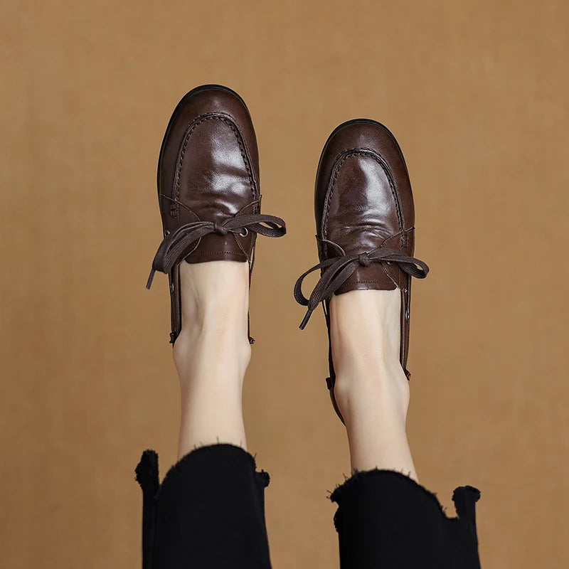 Round Toe Retro Leather Loafers