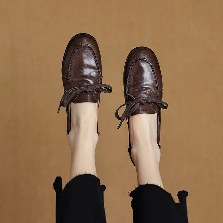 Round Toe Retro Leather Loafers