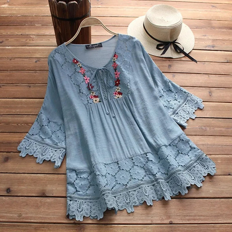 Flower V-neck Blouse