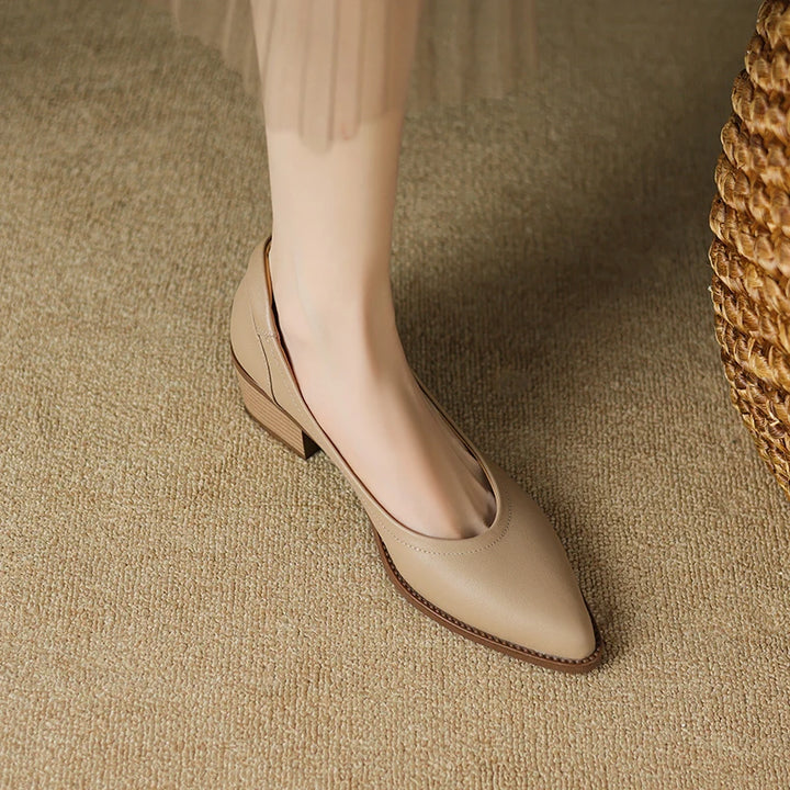Leather Mid Heels Shoes