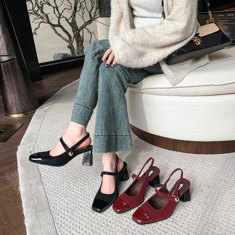 Square Heel Buckle Shoes