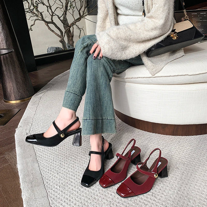 Square Heel Buckle Shoes