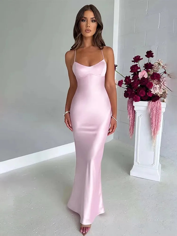 Satin Backless Slim Dress