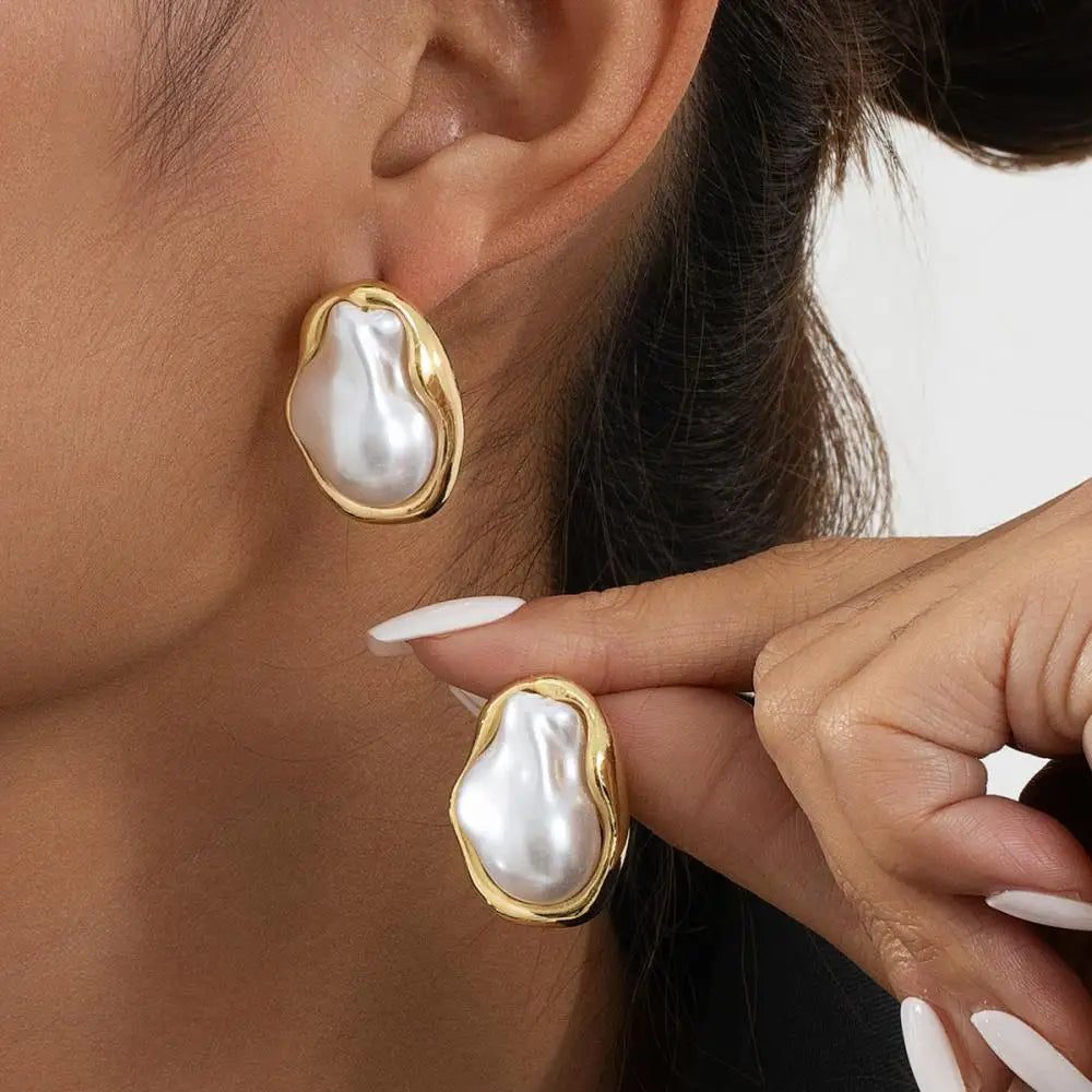 Baroque Pearl Stud Earrings for Women