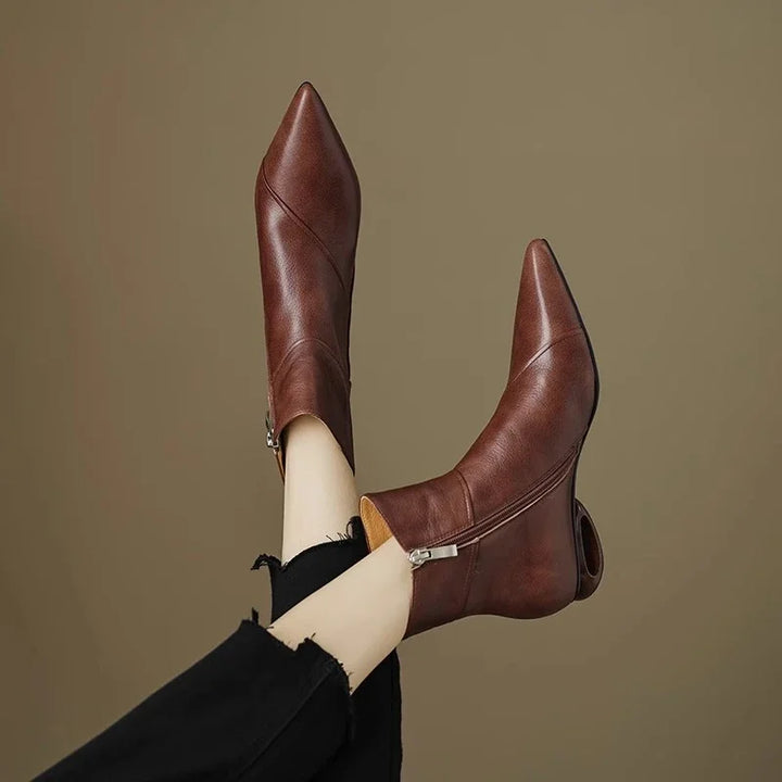 Retro French Pointed Toe Ankle Boots