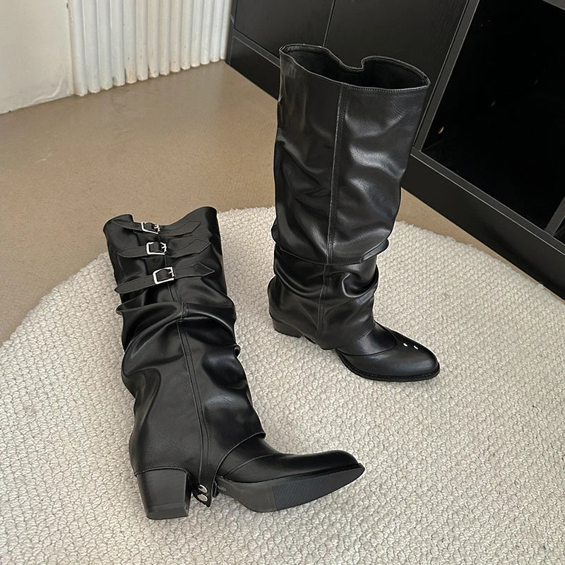 Buckle Women Knee High Boots