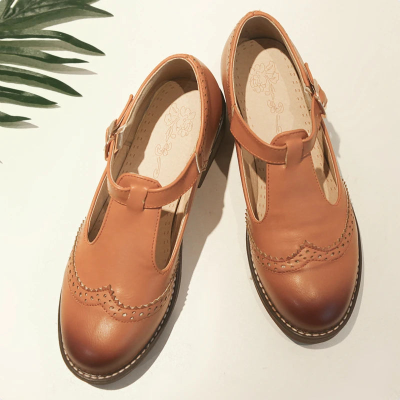 Casual T-strap Brogue Shoes