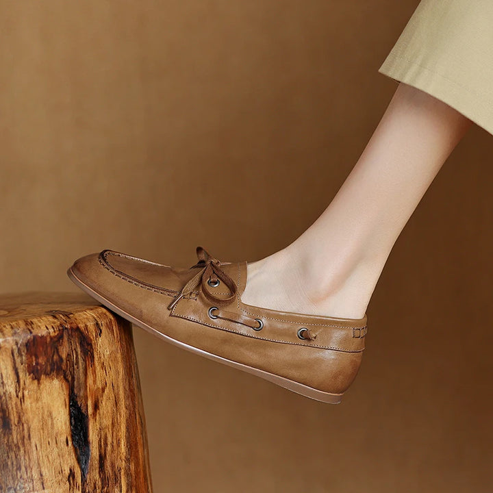 Round Toe Retro Leather Loafers