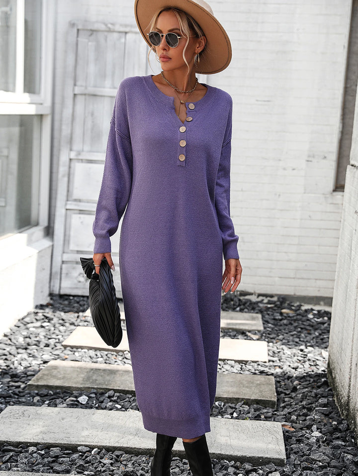 Button Long Sleeve Dress