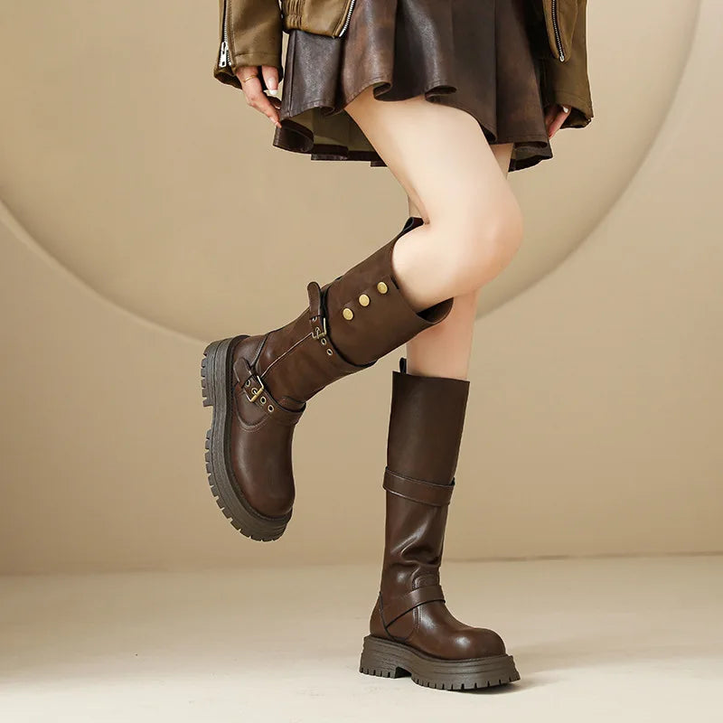 Retro British Style Thick Soled Long Boots