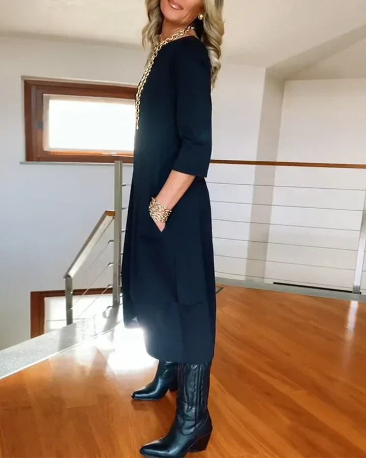 Casual Solid Round Neck Dress