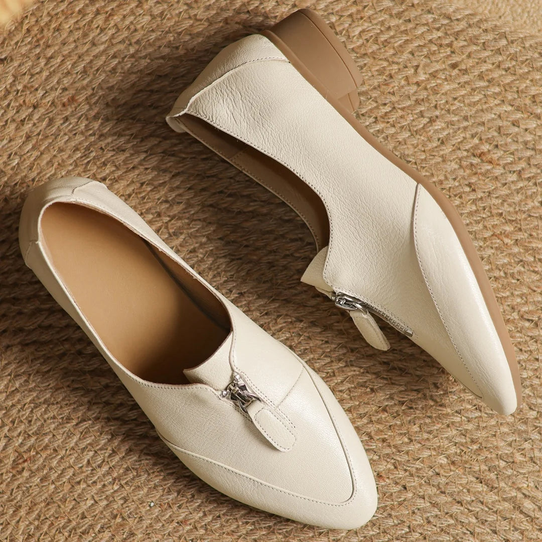 Pointed Toe Front Zip Flats Oxfords