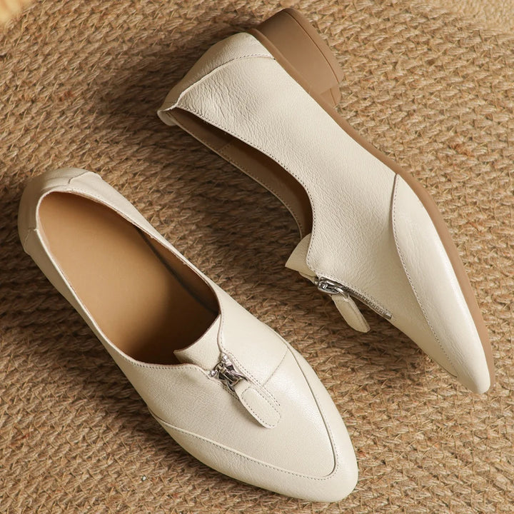 Pointed Toe Front Zip Flats Oxfords
