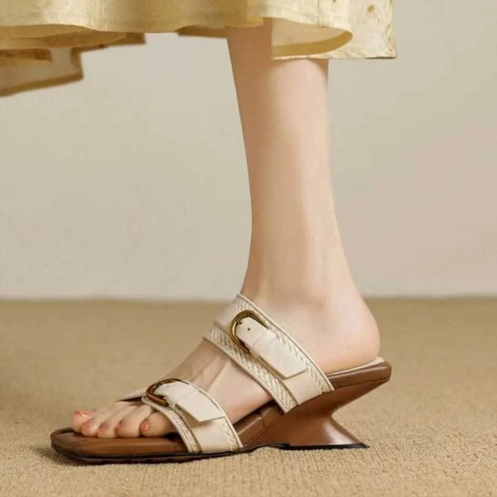 Braided Belt Buckle Open Toe Wedges