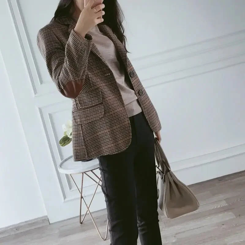 Patch Elbow Patchwork Women Classic Blazer