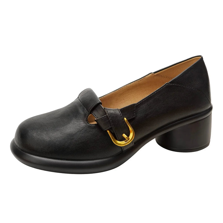 Autumn New Style Casual round Toe Retro British Women's Single Shoes Soft Leather Soft Bottom Work Shoes Large Size Women's Shoe