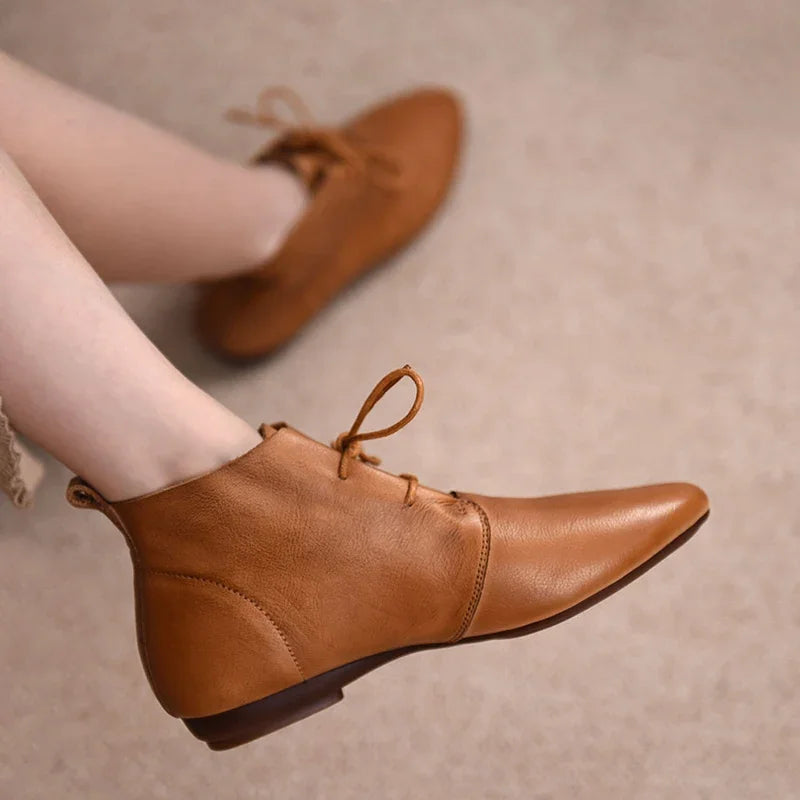 Pointed Toe Lace-up Flat Boots