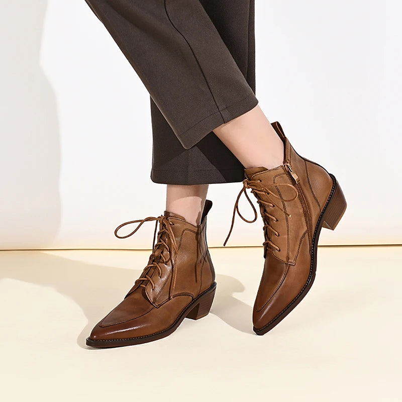 Pointed Toe Lace-Up Thick Heels Shoes