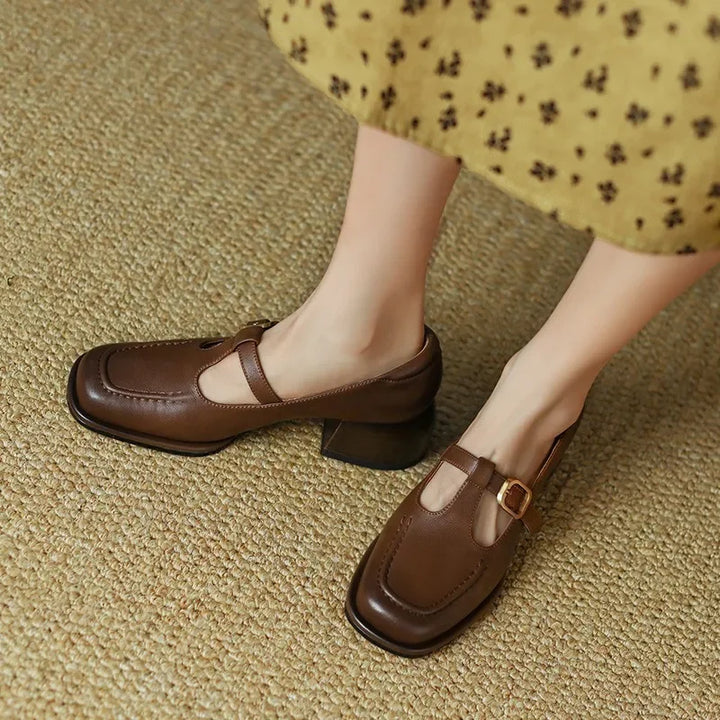 Square Toe T Strap Shoes