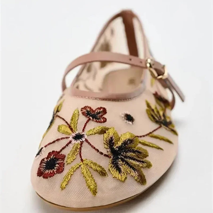 Embroidered Flower Mary Jane Ballets
