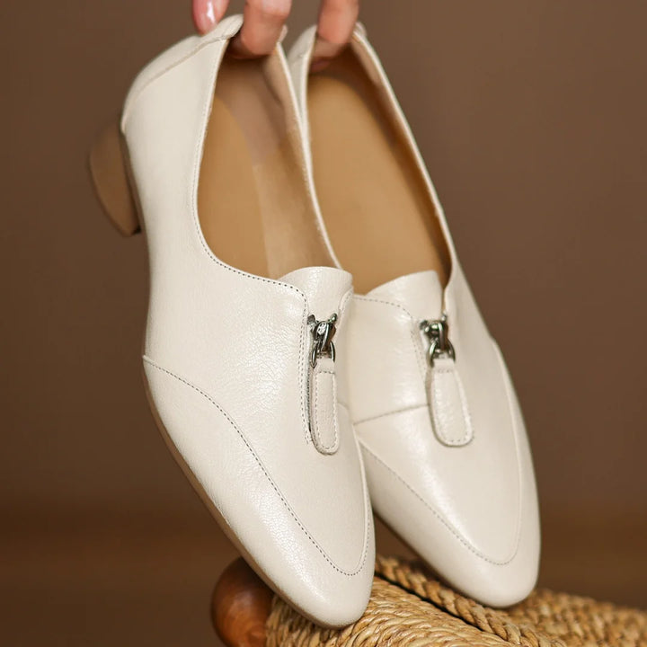 Pointed Toe Front Zip Flats Oxfords