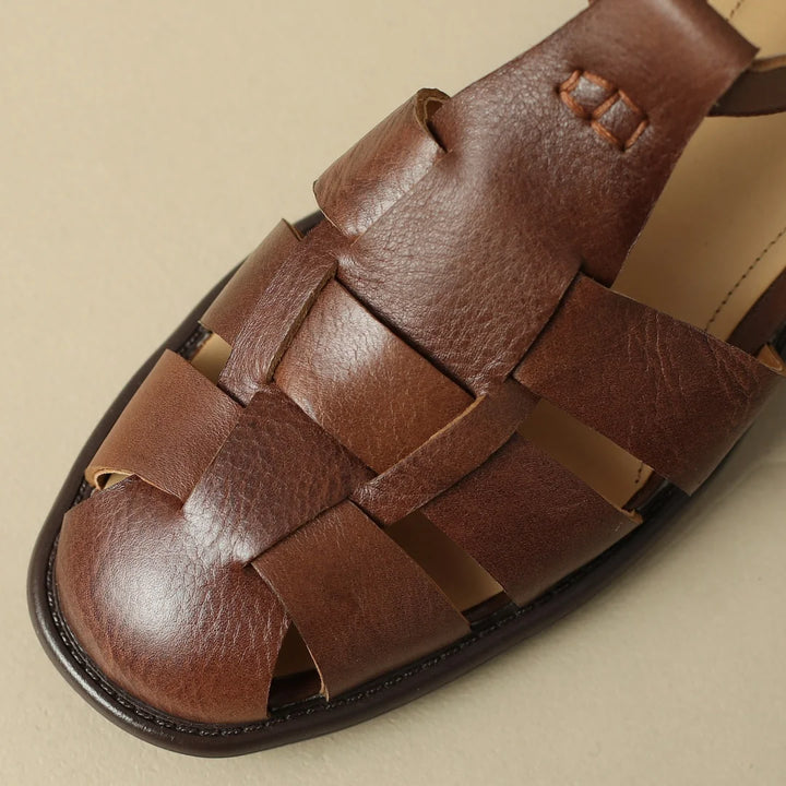 Narrow band braided T-strap Flats Sandals