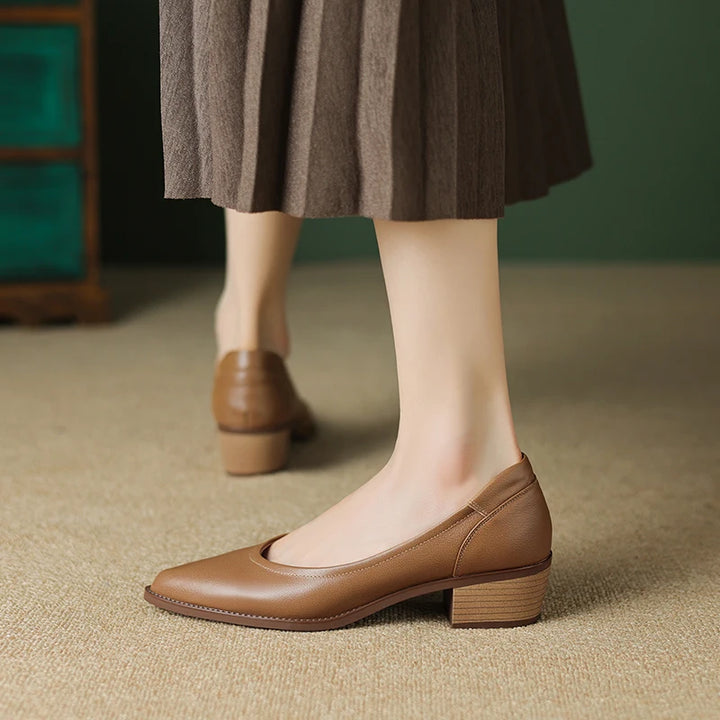 Leather Mid Heels Shoes