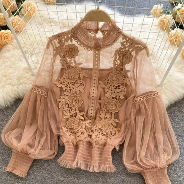 Lace Puff Long Sleeve Blouse