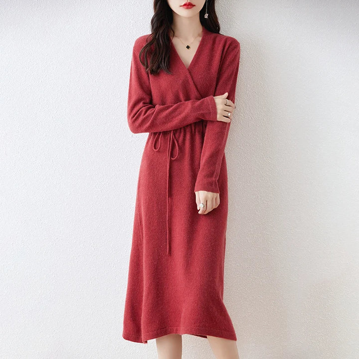 V-Neck Solid Color Dress