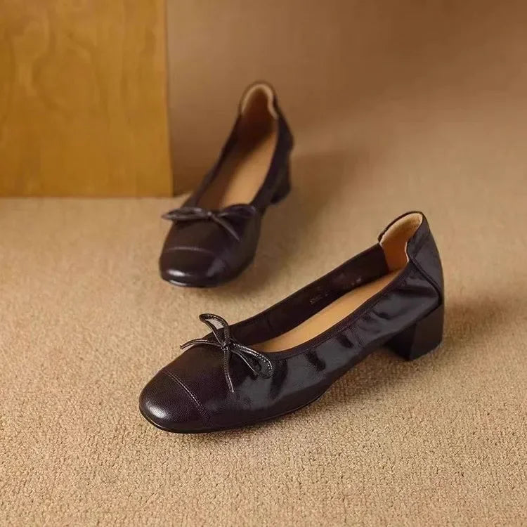 Retro Bow Round Head Flats